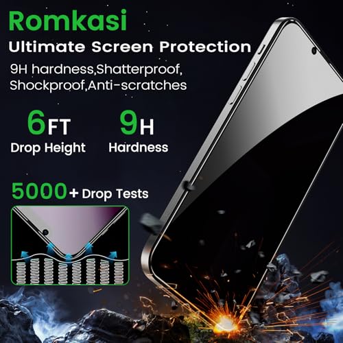 Romkasi 3 Pack Privacy Screen Protector for iPhone 13 6.1 Inch with 3 Pack Camera Lens Protector, Anti Spy Tempered Glass Film, Anti-Scratch, Touch Sensitive, Case Friendly - color: iPhone 13