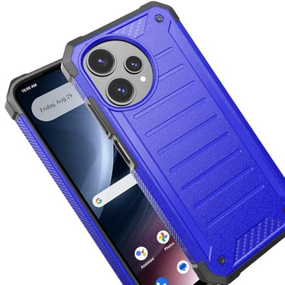 TJS for Cricket Icon Plus 2026 Phone Case, AT&T Verge 2 5G Case (Blue) | with Tempered Glass Screen Protector, Premium Tough Lined Design Hybrid Shockproof Heavy Duty Phone Case Cover - color: Blue