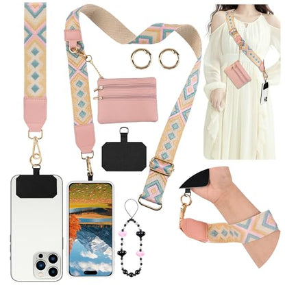 Clip and Go Phone Strap with Zippered Pouch,Phone Strap with Cellphone Chain Accessories - color: Blue