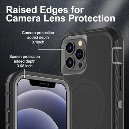 YKHJKLEC for iPhone 12/12 Pro Case, Compatible with Magsafe, Military Grade 3 in 1 Heavy Duty Shockproof/Drop Proof/Dust Proof with 2Pcs Tempered Glass Screen Protector (New-Black/Grey) - color: New-Black/Grey