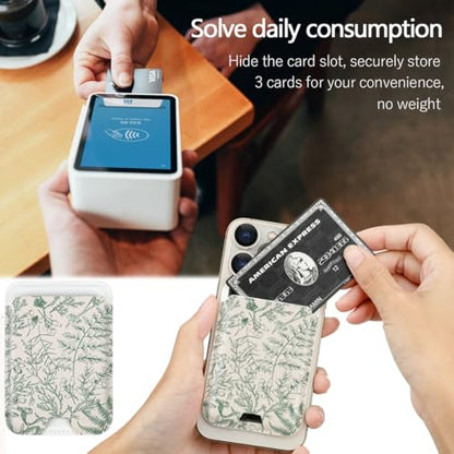 Compatible with Magsafe Cute Wallet Magnetic Card Holder,Green Floral - color: Green