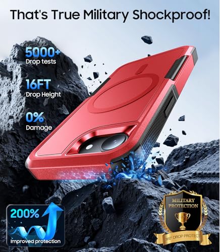 Magnetic for iPhone 17e Case Rugged Dual-Layer Shockproof Red | Military-Grade Heavy Duty Protection, Fit for Magsafe, Matte Finish Scratch Resistant Anti-Fingerprint Anti-Slip Phone Cover - color: Red
