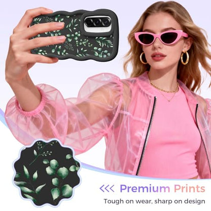 for Galaxy A36 Phone Case, Wavy Soft TPU, Black-Eucalyptus | Wavy Frame Design, Soft Slim TPU, Full Camera Lens Protection, Shockproof Phone Cover - color: Black-Eucalyptus, size: Samsung A36