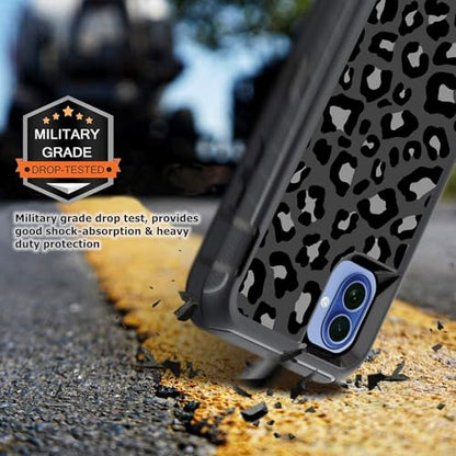 for iPhone 17 Case with Screen Protector Cute Black and Grey Leopard Print Design, Full Body Rugged Heavy Duty Shockproof Cheetah Phone Case for iPhone 17, 6.3inch - color: Black White