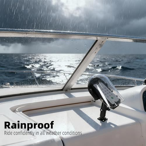 Universal Phone Mount Holder for Boat Motorcycle, with Vibration Dampener, Sun Shade, Aluminum Square Base & Medium Arm - Sunproof & Rainproof, Fits 4.7-7.2'' Smartphones