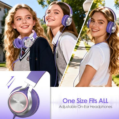 INFURTURE USB C Headphone for Kids & Adults Over-Ear Headphone with HD Mic - color: Pink-purple