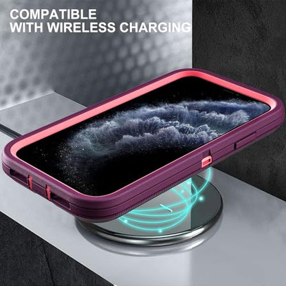 YKHJKLEC for iPhone 11 Pro Max Case, Military Grade 3 in 1 Heavy Duty Shockproof/Drop Proof/Dust Proof Case with 2Pcs Tempered Glass Screen Protector (Purple/Pink) - color: Purple/Pink