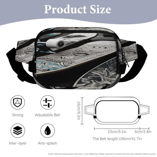 Skate Boards Fanny Packs for Women Men Double Layer Fashion Waist Pack Adjustable Belt Bag with Pockets Small Crossbody Bags for Running Hiking Workout Travel Daily Use