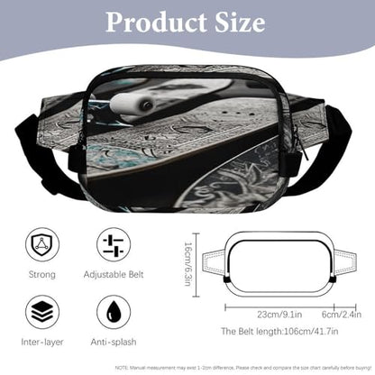 Skate Boards Fanny Packs for Women Men Double Layer Fashion Waist Pack Adjustable Belt Bag with Pockets Small Crossbody Bags for Running Hiking Workout Travel Daily Use