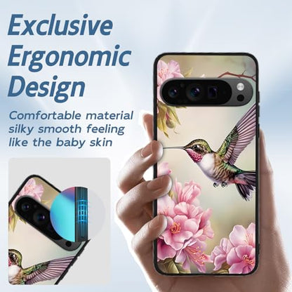 for Google Pixel 9 Pro XL Phone Case, TPU Shockproof Full Body Protection 6.8" Moth Mushroom Flower Cover for Pixel 9 Pro XL, Lightweight Compatible Wireless Charging, Screen Protector Film - color: Hummingbird