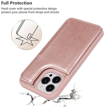 iCoverCase Compatible with iPhone 13 Pro Case with Card Holder, Wallet Phone Case for Women Men RFID Blocking PU Leather Protective Case 6.1 Inch (Rose Gold) - color: Rose Gold
