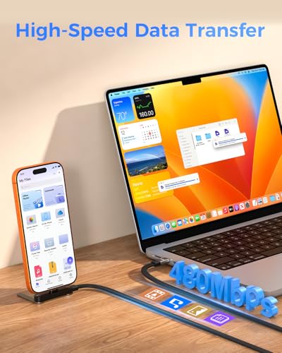 240W USB-C to C＆Lightning 2-in-1 Invisible Stand Charger Cable, MFi, 2-Pack