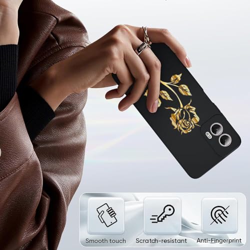 for Motorola Moto G Power 5G 2024 case, Phone Case Silicone Black with Rose Pattern Design Slim Shockproof Soft TPU Girls Women Protective Cover Skin for Moto G Power 5G 2024 6.7". Rose 1