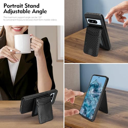 SkyEagle Compatible Magsafe 2 in 1 Detachable Google Pixel 8 Pro Wallet Case with Card Holder Women Men,Magnetic PU Leather RFID Blocking Flip Kickstand Credit Slots,for Pixel 8 Pro 6.7",Black - color: Carbon Black, size: Google Pixel 8 Pro 6.7"