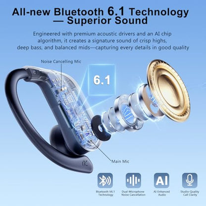 2026 Wireless Headphones 120Hrs Bluetooth 6.1 Earbuds Sports Earhooks with Fast Charging Case, Dual LED Display Earphones ENC Mic with Easy Button, IPX7 Waterproof Earbud for Gym/Running/Workout