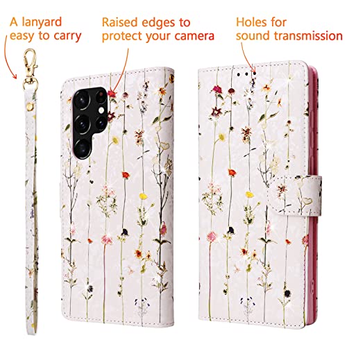 UEEBAI Wallet Case for Samsung Galaxy S23 Ultra 5G, PU Leather Phone Case Kickstand RFID Blocking Flip Case with Card Slots Wrist Strap Relief Engraved Pattern Magnetic Closure Folio Case - Vine - color: Vine, size: Samsung Galaxy S23 Ultra 5G