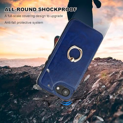 ONETOP for iPhone 17e/16e Wallet Case with Credit Card Holder,Blue | 360° Rotation Ring Kickstand,Finger Grip,Double Magnetic Clasp,RFID Blocking PU Leather Shockproof Cover for Women Men - color: Blue