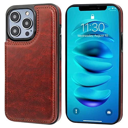 ONETOP for iPhone 14 Pro Max Wallet Case with Credit Card Holder,Brown | Kickstand,ID/Cash Holder,Case Wallet with Card Slots,Double Magnetic Clasp,Durable PU Leather Shockproof Cover for Women Men - color: Brown