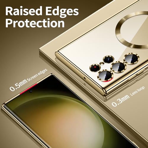 For Samsung Galaxy S23 Ultra Case（only）, Covers for s23u .Magnetic Metallic Glossy Slim Clear Luxury Soft Shockproof funda capa para for Galaxy S23 Ultra 6.8 inch.Compatible with MagSafe (Gold) - color: Gold