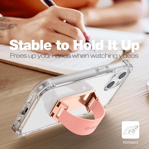 Phone Grip Finger Ring Holder 3.23 Inch, Phone Slim Finger Ring Holder Kickstand 2 in 1, Compatible with iPhone Samsung and Most Smartphones, Pink