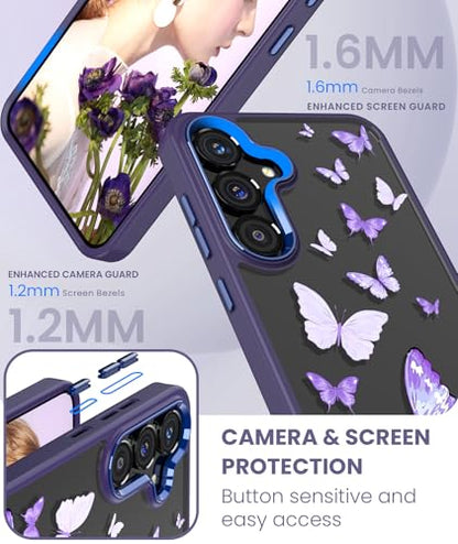 Clear Flower Pattern Phone Case for Samsung Galaxy S26 FE-Butterfly | Girl Women Slim Soft TPU + Hard PC Military Grade Protective Phone Cover WithTempered Glass Screen Protector for S26 FE - color: S26 FE-Butterfly