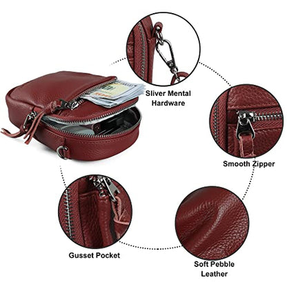 befen Genuine Leather Crossbody Cell Phone Purse for Women, Small Zip Around RFID Blocking Crossbody Wallet Bags - color: Style 02-burgundy