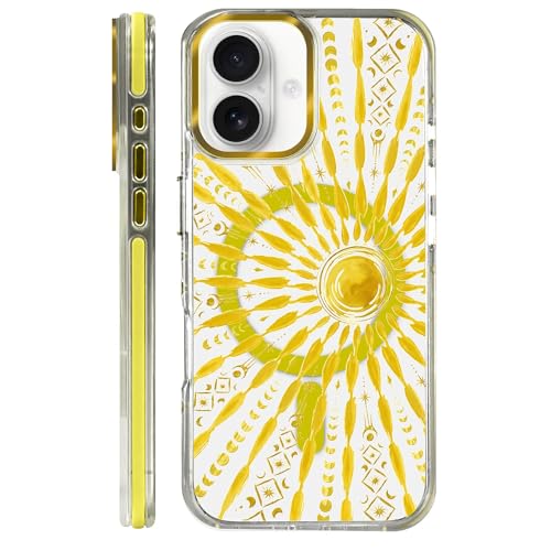 VisEnt Clear Case for iPhone 16 Plus, Magnetic Phone Case, Transparent Slim Cover, Military Grade Protection, Shockproof, Anti-Yellowing, Scratch Resistant, Folk Gold Sun - color: Folk Gold Sun, size: Iphone 16 Plus