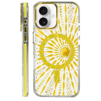 VisEnt Clear Case for iPhone 16 Plus, Magnetic Phone Case, Transparent Slim Cover, Military Grade Protection, Shockproof, Anti-Yellowing, Scratch Resistant, Folk Gold Sun - color: Folk Gold Sun, size: Iphone 16 Plus