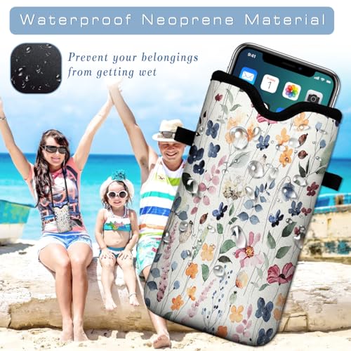 Universal Neoprene Cell Phone Pouch 7.1 X 4 in Mobile Protection Case Bag with Crossbody Strap/Neck Lanyard Colorful Boho Leaf Printed Pattern - color: Colorful Boho Leaf Printed Pattern