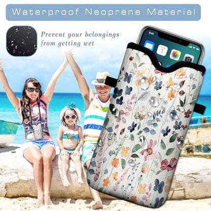 Universal Neoprene Cell Phone Pouch 7.1 X 4 in Mobile Protection Case Bag with Crossbody Strap/Neck Lanyard Colorful Boho Leaf Printed Pattern - color: Colorful Boho Leaf Printed Pattern