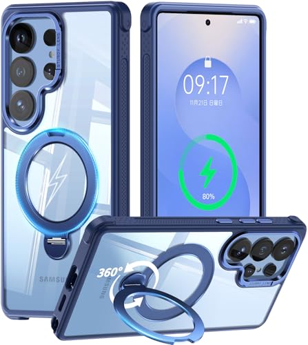 [360° Rotatable Invisible Magnetic Stand & Fit for MagSafe Designed for Samsung Galaxy S25 Ultra Case with Kickstand [Mil-Grade Shockproof] Clear Hard Back Cover for Galaxy S25 Ultra, Blue - color: Blue, size: For Galaxy S25 Ultra