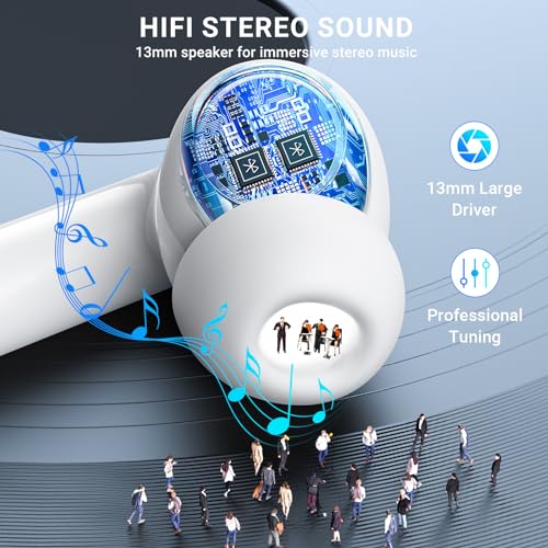 Wireless Earbuds, 2024 Wireless Headphones HiFi Stereo Earphones with 4 ENC Noise Canceling Mic, 42Hs Playtime In Ear Earbud, Bluetooth 5.3 Sport Earphones with LED Power Display for Android iOS Pink - color: pink gold