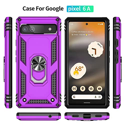 Auzuoton Google Pixel 6a Phone Case, Military Grade 16ft. Drop Tested, Ring Shockproof Protective Case, HD Screen Protector, Purple - color: Purple, size: Google Pixel 6a Case