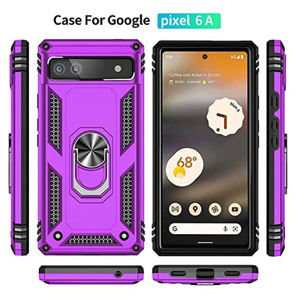 Auzuoton Google Pixel 6a Phone Case, Military Grade 16ft. Drop Tested, Ring Shockproof Protective Case, HD Screen Protector, Purple - color: Purple, size: Google Pixel 6a Case
