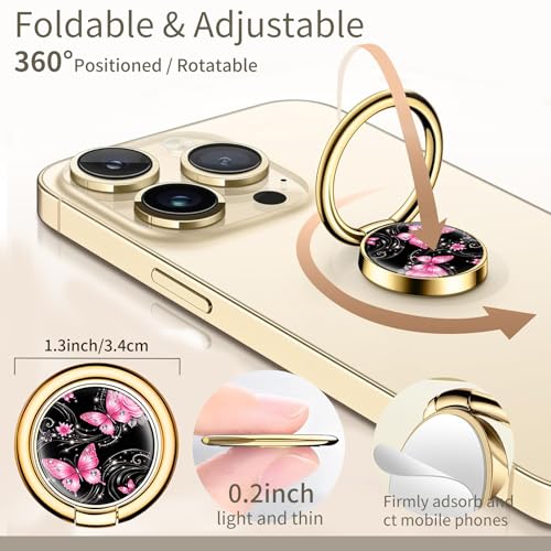 Cell Phone Ring Holder, Cute Phone Ring Grip Stand, 360°Rotation Funny Metal Kickstand Finger Grip Pink Black Butterfly - color: Pink Black Butterfly