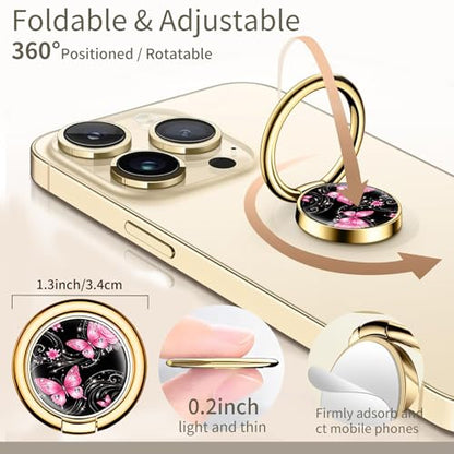 Cell Phone Ring Holder, Cute Phone Ring Grip Stand, 360°Rotation Funny Metal Kickstand Finger Grip Pink Black Butterfly - color: Pink Black Butterfly