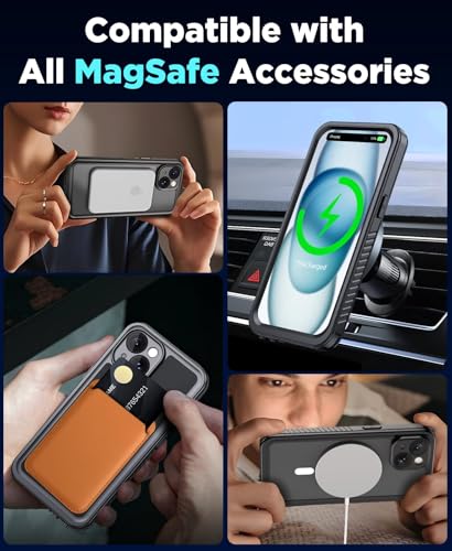 Beeasy for iPhone 15 Waterproof Case Compatible with Magsafe IP68 Underwater Military Grade, Phone Case with Shockproof, Dustproof, Rugged 360 Full Body Protection Cover with Built-in Screen Protector - size: iPhone 15 (6.1")