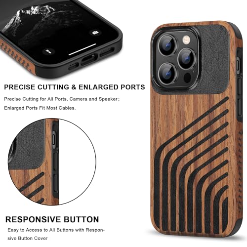 TENDLIN Magnetic Case Compatible with iPhone 14 Pro Case Wood Grain with Carbon Fiber Texture Design Leather Hybrid Slim Cover (Compatible with MagSafe) Hairline - color: Magnetic Hairline, size: iPhone 14 Pro