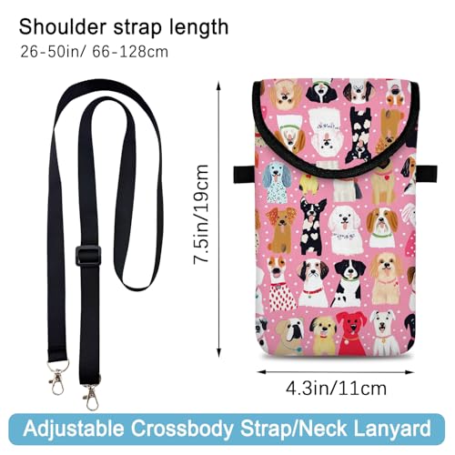 Neoprene Cell Phone Sleeve Pouch Case Bag with Crossbody Strap Neck Lanyard for Women 7.5 X 4.3 in Pink Dog - color: Pink Dog 1