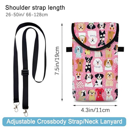 Neoprene Cell Phone Sleeve Pouch Case Bag with Crossbody Strap Neck Lanyard for Women 7.5 X 4.3 in Pink Dog - color: Pink Dog 1