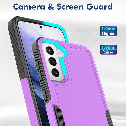 for Samsung Galaxy S21 Case: Dual Layer Protective Heavy Duty Cell Phone Cover Shockproof Rugged with Screen Protector - Military Protection Bumper Tough - Samsung Galaxy S21 5G 2021, 6.2 inch, Purple - color: Purple (PC) + Black (TPU)