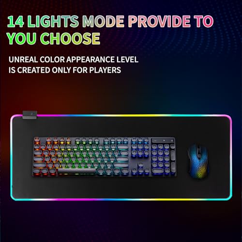 RGB Gaming Mouse Pad-14 Light Modes, Extended Soft LED Mouse Pad, Anti-Slip Rubber Base, Computer Keyboard Large Mousepad Mat, Waterproof Mousepads (31.5 * 12 Inch) - color: Black-B