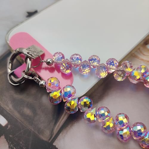 Cute Phone Wrist Strap Chic Beaded Cellphone Lanyard Phone Charm Grip Strap - color: Pink Crystal