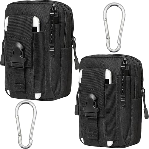 2 Pack Tactical Molle Pouch, Universal EDC Waist Bag Pouches, Outdoor Belt Bags Gear Tool Gadget Pocket with Cell Phone Holster Kakhi - color: Black