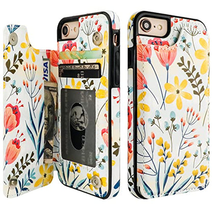 HAOPINSH for iPhone SE(2022)/(2020) iPhone 7/8 Wallet Case with Card Holder, Floral Flower Flip Folio PU Leather Kickstand Card Slots,Double Magnetic Clasp Shockproof Case 4.7" - color: Floral Flower