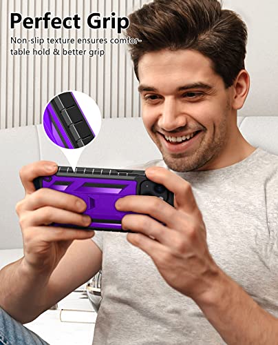 FNTCASE for iPhone 14 Plus Case, Built-in Screen Protector, Kickstand | 20FT Military-Grade Drop Protection, Anti-Slip Matte Textured, Rugged Heavy Duty Shockproof TPU Protective Cover - color: Purple