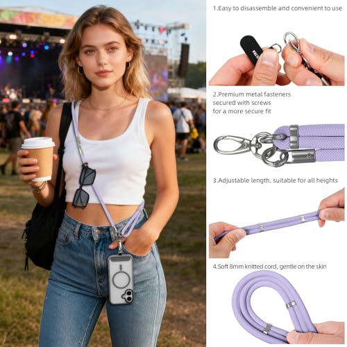 Phone Lanyard, 3 Ways to Wear: Crossbody, Neck and Wrist Strap - color: Purple