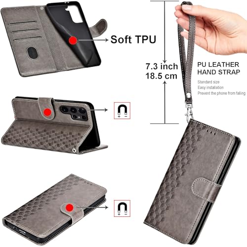for iPhone SE 2022/7/8/SE 2020 Wallet case, Gray-Cube | 3 Card Holders, Kickstand, Shockproof TPU Shell, PU Leather, Magnetic Closure, Protective Flip Folio Cover, Women - color: 10