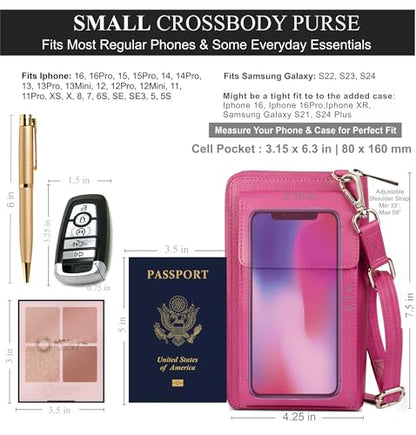 BULL GUARD Crossbody Bag for Women, Leather Phone Wallet Purse with Adjustable Anti Theft Strap & RFID Blocking 12 Card Slots - color: Pink Fairy Bliss Refresher - Small