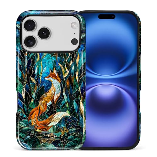 Case Compatible with iPhone 17 Pro, Cute Dual Layer Hybrid Phone Cover, Military Grade Drop Protection, Aesthetic Shockproof Phone Case for Women Girls, Woodland Fox Stained Glass - color: Woodland Fox Stained Glass, size: Iphone 17 Pro